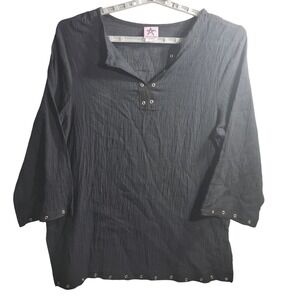 Beach Star Black Cotton 3/4 Sleeve Top Eyelet Detail Large‎ Wrap
